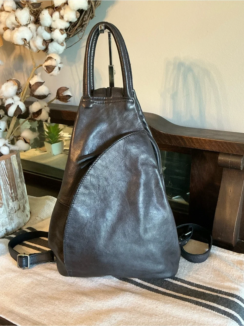 NWOT We The Free Leather Soho Convertible Sling Backpack Bag Black MSRP $128